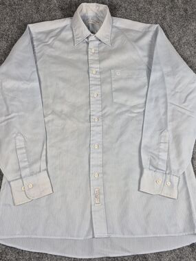 Vintage Christian Dior Chemises Light Blue Striped Long Sleeve Dress Shirt Y2K